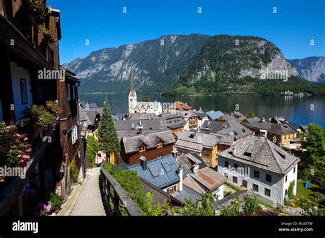 Elevated View Over Village And Lake Hallstatt Hallstattersee