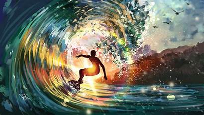 Wave Sunlight Waves Surfer Digital Painting Artwork