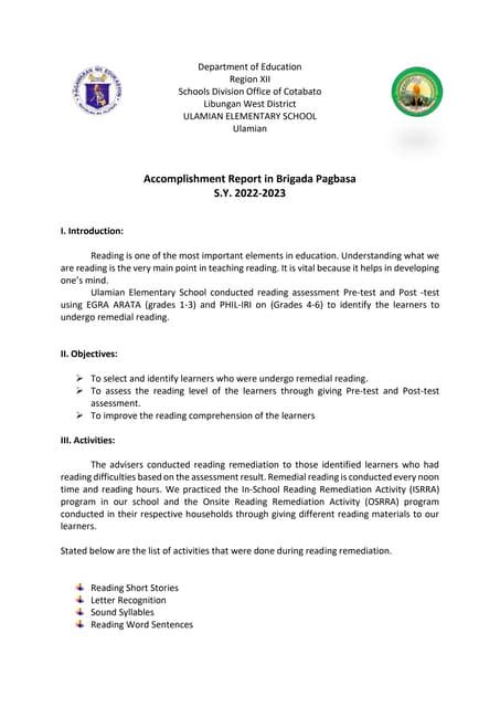 Accomplishment Report On Brigada Pagbasadocx