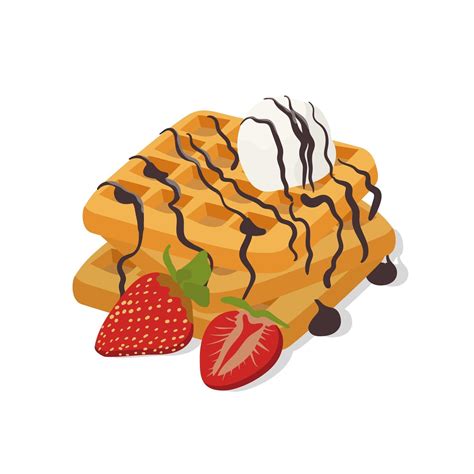 Belgium Waffle With Ice Cream And Strawberry Isolated On The White