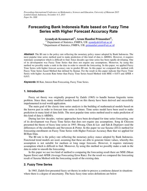 Time series forecasting using recurrent neural network and vector autoregressive model: (PDF) Forecasting Bank Indonesia Rate based on Fuzzy Time ...