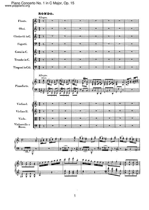 Ludwig Van Beethoven Piano Concerto No 1 In C Major Op 15 Sheet