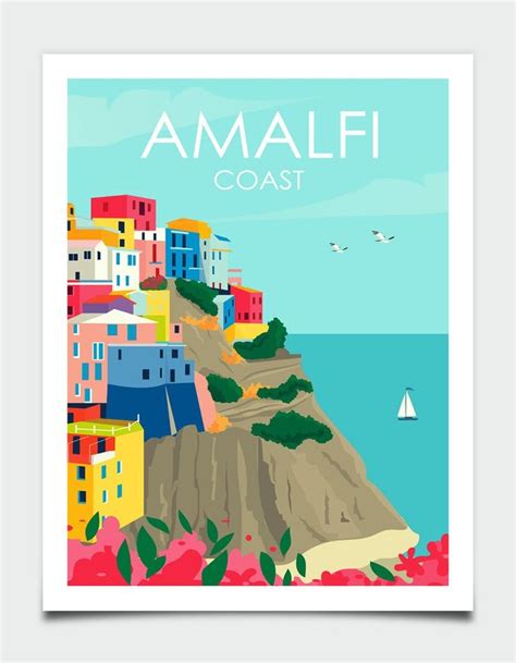Amalfi Travel Poster Amalfi Coast Travel Poster Retro Travel Poster