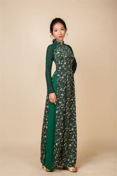 Green Ao Dai Vietnamese Traditional Dress Custom Fit Etsy Ao Dai Traditional Dresses