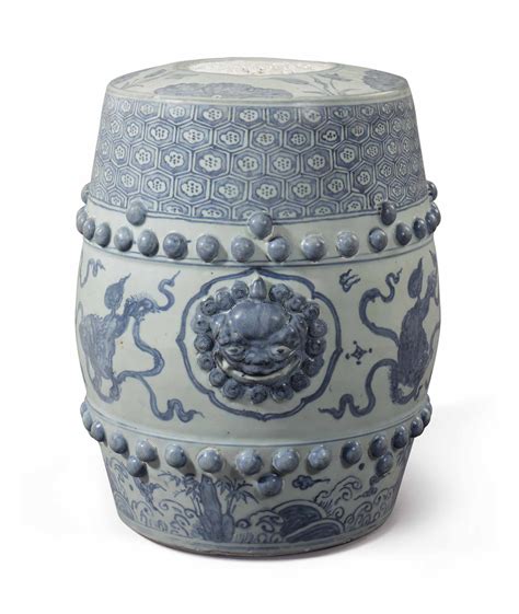 This blue and white 18 high chinese porcelain garden stool is hand painted with carved porcelain adornments. A BLUE AND WHITE GARDEN STOOL , MING DYNASTY, ZHENGDE ...