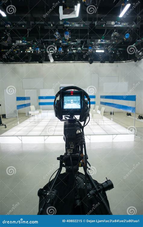 Television Studio With Camera And Lights Stock Image Image Of Light