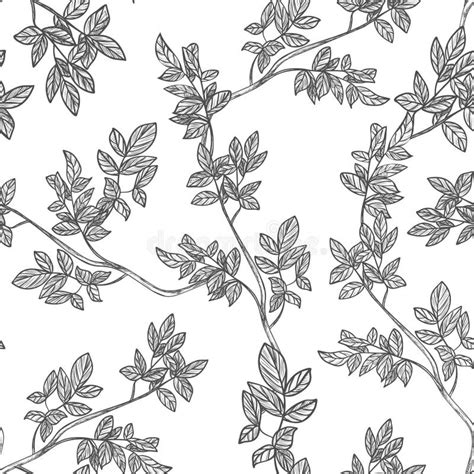 Branches Leaves And Flowers Hand Drawing Black Engraving Graphics