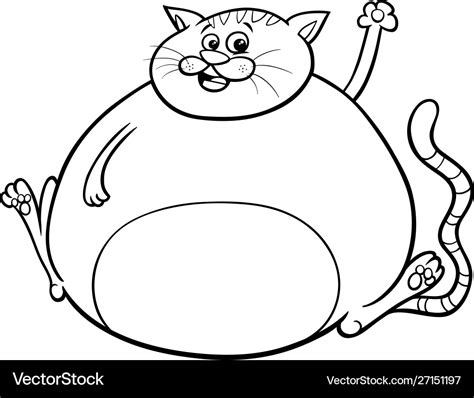 Fat Cat Cartoon Character Coloring Book Royalty Free Vector