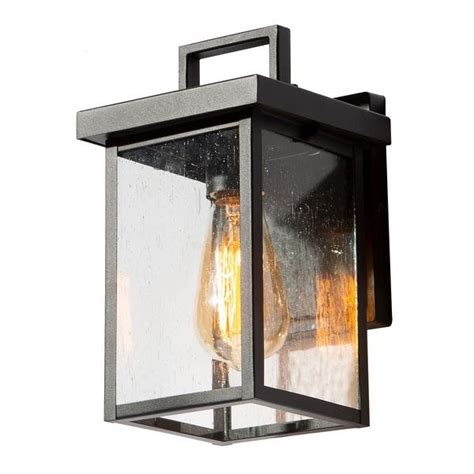 1 Light Single Squared Matte Black Outdoor Wall Sconce With Seeded