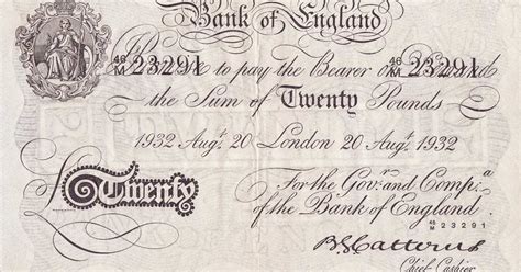 Great Britain 20 Pound Sterling White Note 1932 Bank Of Englandworld