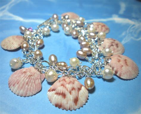 Del S Shells Pink Seashell Charm Bracelet With Blush Pink And White
