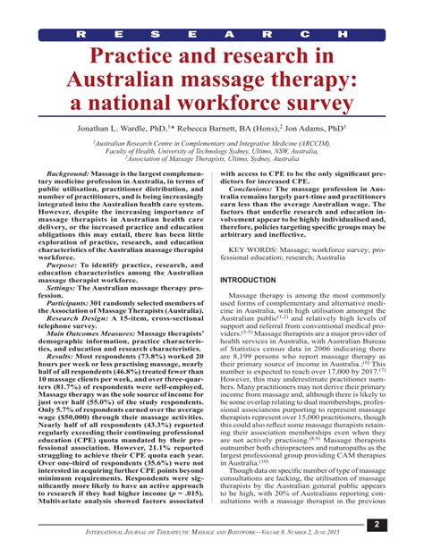 pdf practice and research in australian massage therapy a national workforce survey