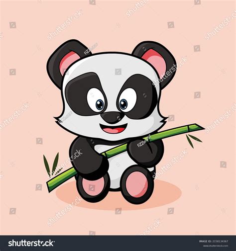 Cute Baby Panda Sitting Bamboo Cartoon Stock Vector Royalty Free