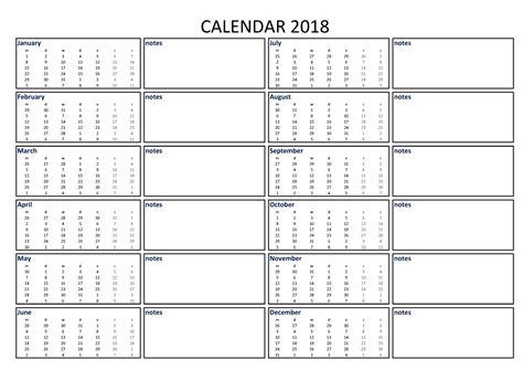 2018 Calendar Excel A3 With Notes Download Our Free Printable 2018 A3
