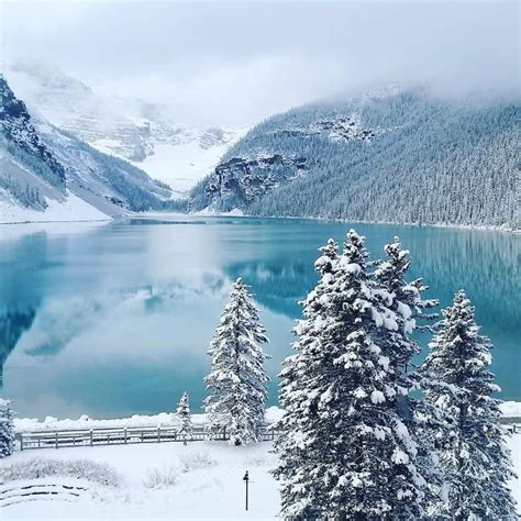 Serene Winter Scene In Lake Louise Banff National Park Canada