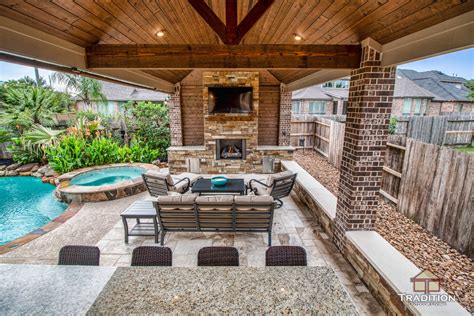 Cinco Ranch Covered Patio With Fireplace And Outdoor Kitchen Katy Tx