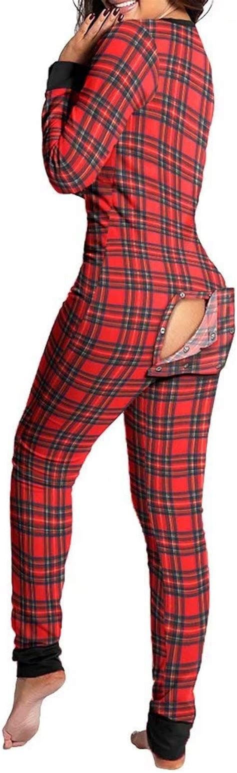 Lizybr Women Jumpsuitwomens Butt Button Back Flap Jumpsuit Pajamas V Neck Long Sleeve One Piece