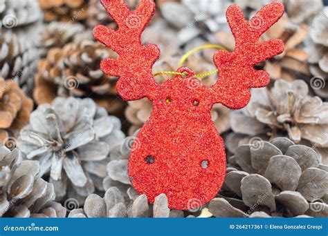 Reindeer Head Decoration Between Pinecones Stock Image Image Of
