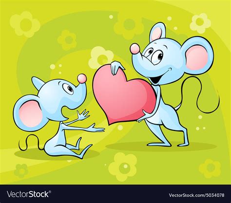 Two Mouses In Love On Abstract Floral Back Vector Image