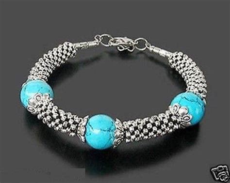 New Beautiful Jewelry Tibet Silver 12mm Turquoise Beads Bracelets