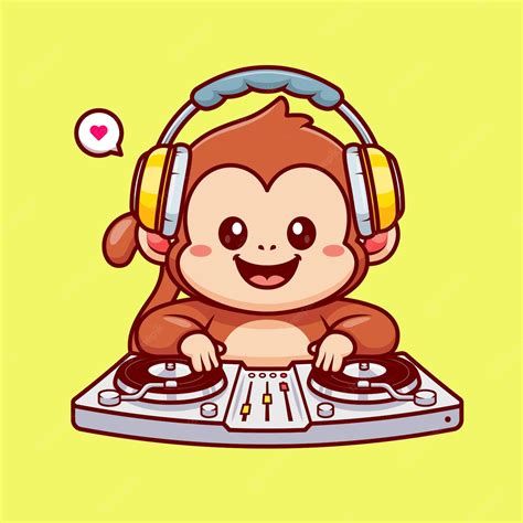 Premium Vector Cute Monkey Playing Dj Electronic Music With Headphone