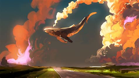 4562799 Fantasy Art Whale Clouds Flying Backpacks Atmosphere