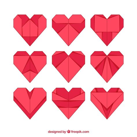 Set De Corazones De Origami Vector Gratis