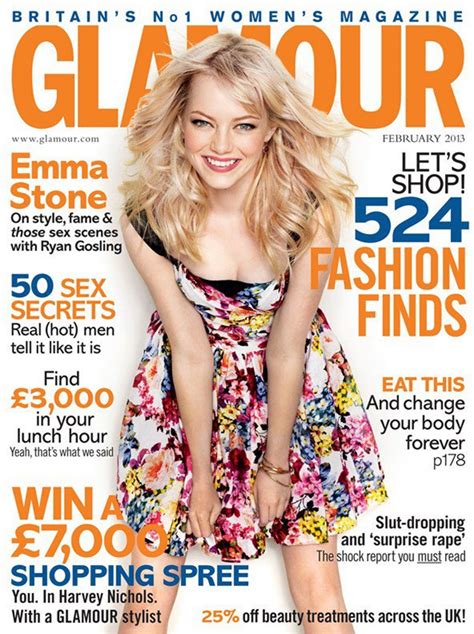 Emma Stone Covers Glamour Uk February 2013 In A Floral Number