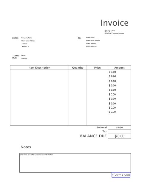 005 Free Blank Invoice Templates Pdf Eforms Fillable In For Free
