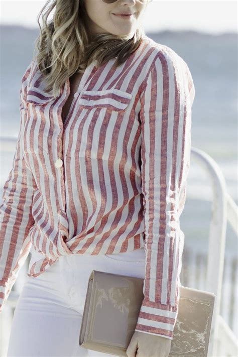 Red And White Striped Shirt Red White Denim Striped Shirt Outfit
