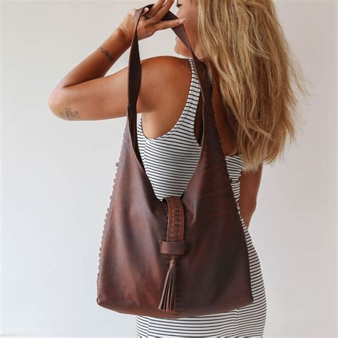Genuine Leather Womens Brown Hobo Bag Tan Handbag Boho Shoulder