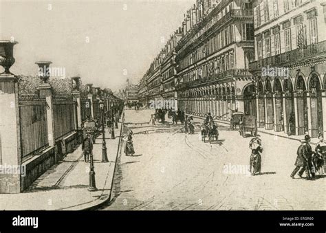 Paris France 19th Century Street Scene With Horse And Carriage Stock