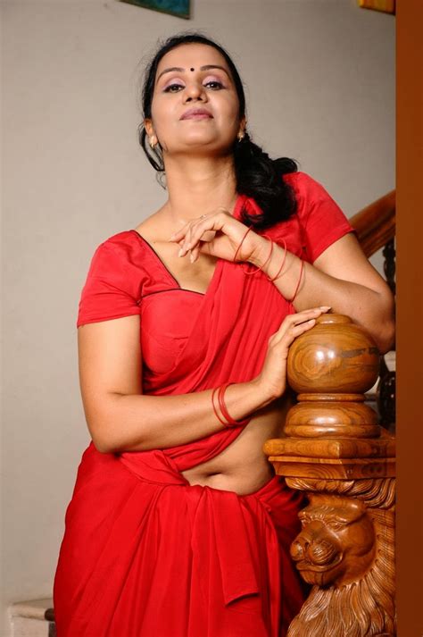 South Indian Actress Apoorva Hot Photos In Red Saree Vantage Point