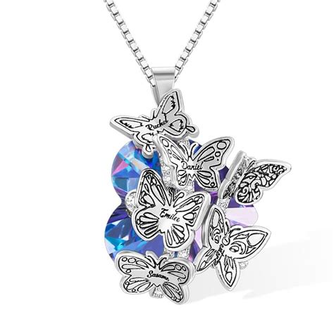 Personalized Birth Month Butterflies Necklace With Swarovski Elements