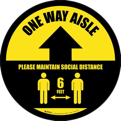 One Way Aisle Please Maintain Social Distance With Icon Yellow