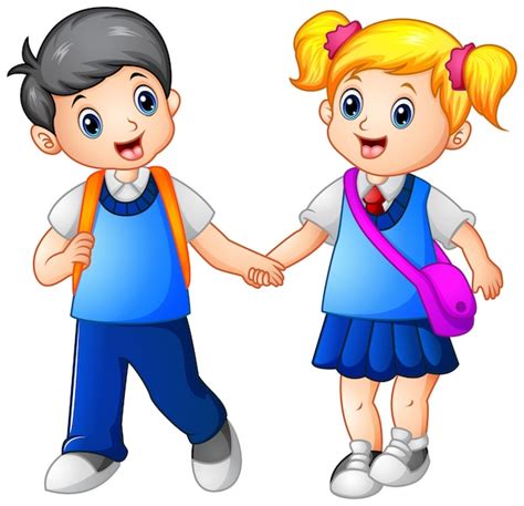 Premium Vector Cartoon Girl And Boy Go To School Together