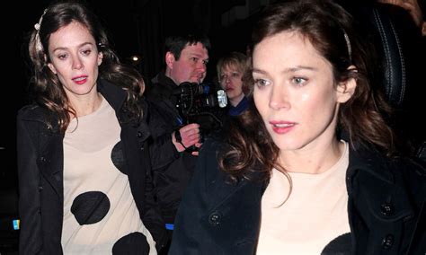 Anna Friel Jazzes Up A Simple Black Ensemble With A Sheer Nude Spotted