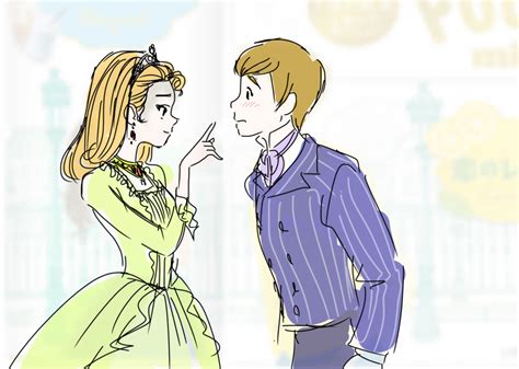 A Drawing Of A Man And Woman Dressed Up As Princesses Talking To Each Other
