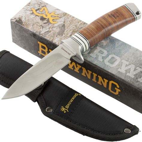 Browning Stacked Leather Handles Fixed Blade Hunting Knife Br814 Sheath