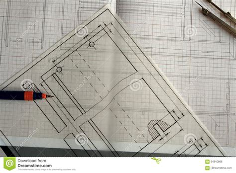 Working On A Technical Drawing Stock Photo Image Of