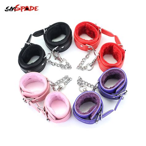 Smspade Sexy Adjustable Pu Leather Plush Handcuff Ankle Cuff Restraints Bondage Sex Toy