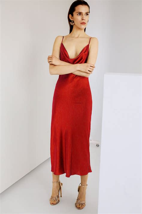 Red Silk Slip Midi Dress Silk Slip Trends Dress Bridesmaid Etsy