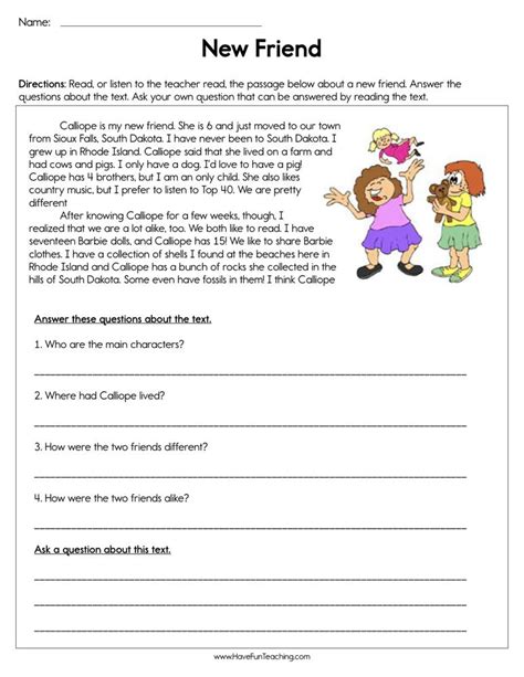 Grammar is the ways that words can be put together in order to make sentences. New Friend Reading Comprehension Worksheet • Have Fun Teaching