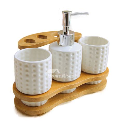 This collection provides the finishing touches to manage all of your cosmetic and hygiene bath products. 3-Piece Ceramic Bathroom Accessories Set White Carved