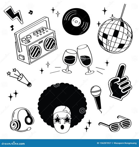 Hand Drawing Styles Disco Items Disco Doodle Stock Vector