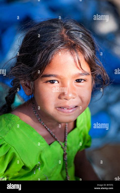 Shy Happy Indian Village Girl Portrait Andhra Pradesh India Stock