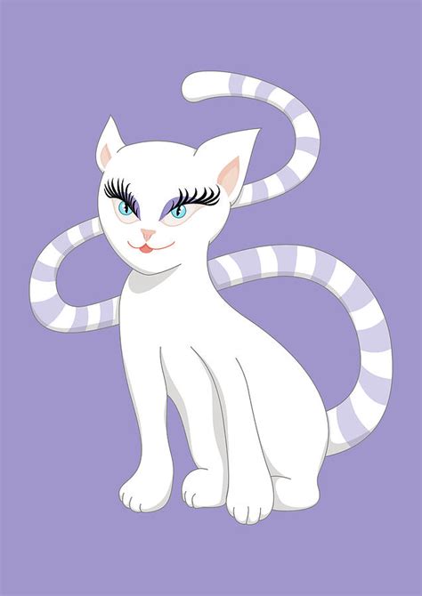 Beautiful Cartoon Cute White Cat Digital Art By Boriana