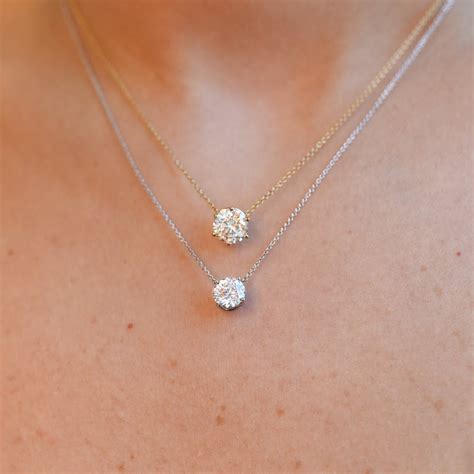 6 Prong Round Brilliant Diamond Pendant Necklace Lab Diamonds
