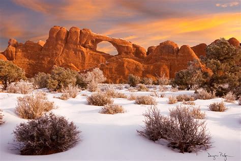 At only 8 miles round trip, this hike can easily be done in a day, but also makes for an easy backpack. Winter Dawn At Arches National Park Photograph by Utah Images