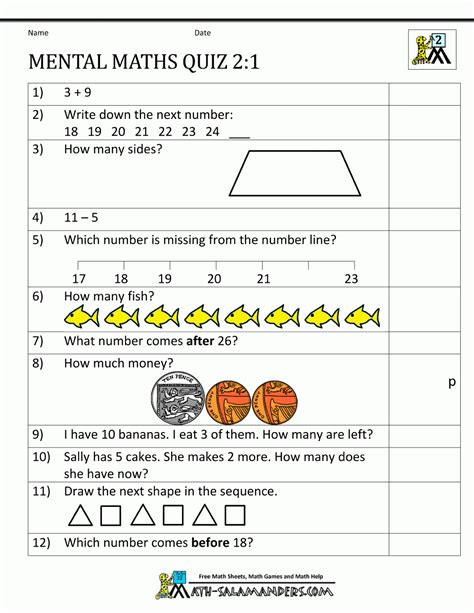 Mental Maths Practise Year 5 Worksheets Math Test Printable